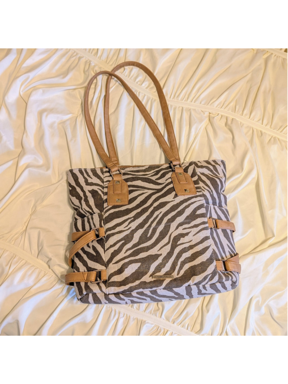 Rampage Zebra Print Tote Bag Women Canvas Faux Leather Shoulder Y2K Animal Print